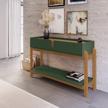 Imagem de Aparador Para Sala De Estar 2 Gavetas Lizz Verde Oliva / Cedro