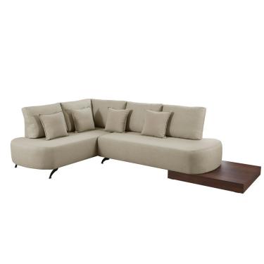 Imagem de Sofá De Canto Nori Curva Ld 2,61m Em Linho Com Base Madeira Cor Creme 2321
