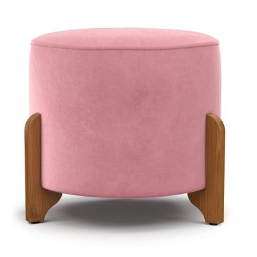 Imagem de Puff Banqueta Cancún Pés De Madeira Decorativo Veludo Império Rosa