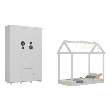 Imagem de Cama Infantil Montessoriana Com Colchão Incluso E Guarda-roupas Pimpolho Multimóveis Mx4280 Branco