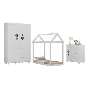 Imagem de Quarto Infantil Com Cama Montessoriana E Colchão Incluso Pimpolho Multimóveis Mx4270 Branco