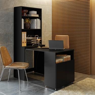 Imagem de Mesa Escrivaninha Multifunção Office Multi com Mesa Embutida em MDF 70cm Preto com Rodízios para Escritório