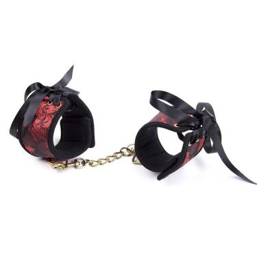 Imagem de Tornozeleira Renda Desenhada Com Amarração E Velcro Coleção Fetiche Lovetoys Preto E Vermelho
