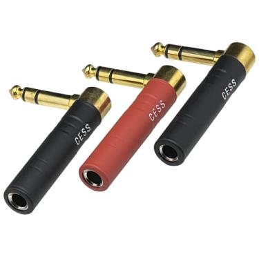 Imagem de CNCESS Adaptador Trs Estéreo Fêmea Para Macho De Ângulo Reto Cess-237 6,35 Mm E 1/4 Pol., Plugue Banhado A Ouro Com Revestimento Niquelado Proteção Termorretrátil, Pacote 3 (1 Vermelho, 2 Pretos)