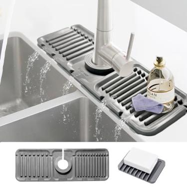 Imagem de Daily Treasures Pacote Com 2 Protetores Contra Respingos De Torneira Silicone 13" X 4,7" E Saboneteira, Protetor Pia Inclinação Grande 5°, Tapete Cozinha Para Banheiro (Cor: Verde)