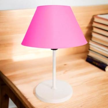 Imagem de Luminária de Mesa Abajur Cúpula Injetada para Escritório Quarto Recepção Decoração Sala Moderno (BRANCO/ROSA)