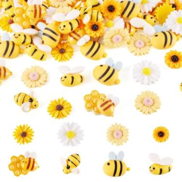 Imagem de Spritewelry 80 peças de resina abelhas minúsculas margaridas decoração contas de abelha girassol decoração berloques contas flatback abelhas enfeites de flores para artesanato DIY capa de telefone