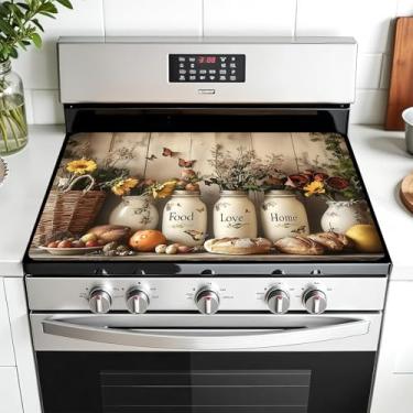 Imagem de AOHMPT Capa de fogão de silicone multidesign para fogões de vidro/elétricos - Tapete protetor resistente ao calor 3 em 1, escorredor antiderrapante 71 x 50 cm