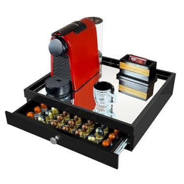 Imagem de Reluz Art Bandeja Porta Cápsulas Espelho 1 Gaveta com Corrediças Telescópicas para Cápsulas Nespresso Original, Vertuo, Dolce Gusto Três Corações ou Delta Q (Nespresso Original, Preto)