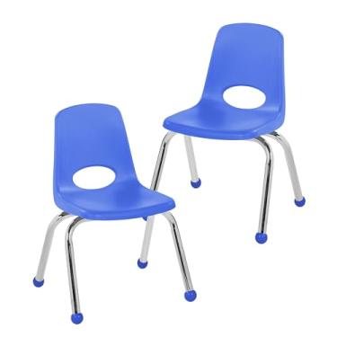 Imagem de Cadeira escolar empilhável de 30,5 cm, assento de estudante empilhável com pernas de aço cromado e deslizadores esféricos; para sala de aula, escola em casa ou espaço de aprendizagem - azul