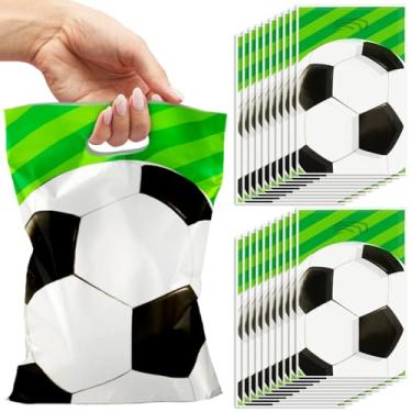 Imagem de On-Airstore 50 peças de sacolas de presente de festa de futebol com alça de plástico para lanche de equipe esportiva para lembrancinhas de festa de futebol para decoração de festa de aniversário com