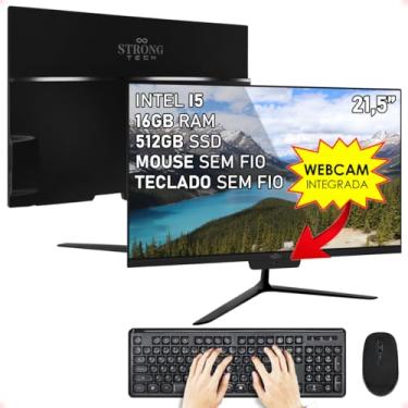 Imagem de Computador All In One Preto Intel Core i5 21,5" 16GB SSD 512GB 4 Núcleos Super Turbo Hdmi Teclado e Mouse Sem Fio Strong Tech