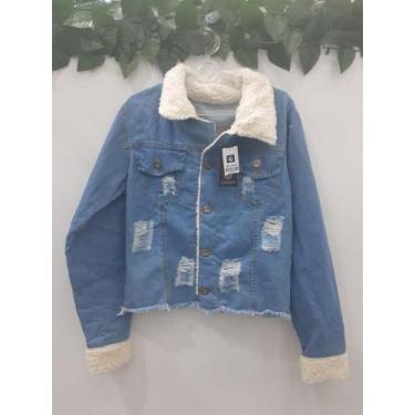Imagem de Jaqueta feminina jeans com pelinho no punho - Amora mora, Azul claro, 