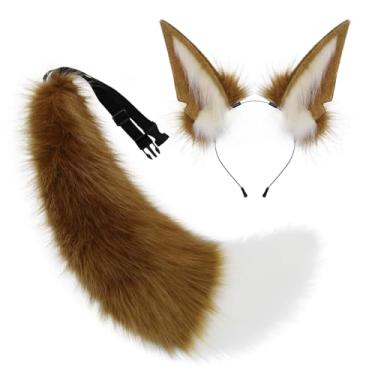 Imagem de HAOAN Faux Fur Furry Animal Fox Squirrel Tail and Wolf Ears Headband Set for Halloween Party Cosplay Costume Accessories