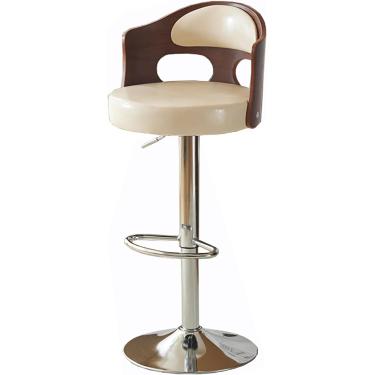 Imagem de Bancos De Bar De Metal De Design Artístico, Encosto De Madeira Maciça Envolvida, Banco Giratório De Assento De Couro, Bancos De Ilha De Cozinha Elevatórios Para Sala De, Beige a, PU 1pcs