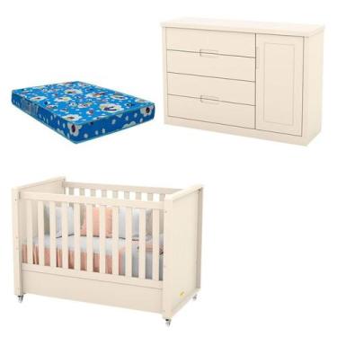 Imagem de Berço Americano com Cômoda Infantil Tutto New Off White e Colchão - Ma