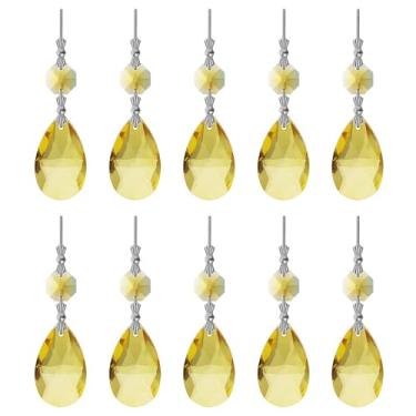 Imagem de 10 peças de lustre de prismas de cristal, enfeite amarelo, pingentes, arco-íris, 38 mm, prismas pendurados para festa de casamento, decoração de Natal, joias faça você mesmo