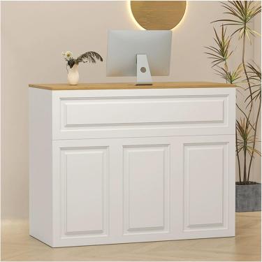 Imagem de Recepção De Escritório Recepção Com Gavetas Com Fechadura Armazenamento Multifuncional Balcão De Caixa Moderno Balcão De Varejo Pequeno Armário De Canto Para Loja De R, Natural