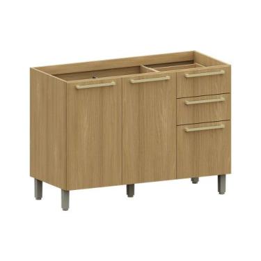 Imagem de Balcão de Cozinha para Pia 120cm 2 Portas e 3 Gavetas Sem Tampo Elegan