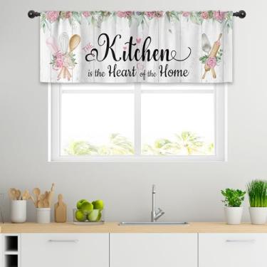Imagem de Cinbloo Cortinas de cozinha rosa da fazenda 132 cm L x 45 cm de altura Cortinas florais rústicas para cozinha, primavera, flores de madeira, impressas, campo, sala de estar, quarto, janela, tratamento