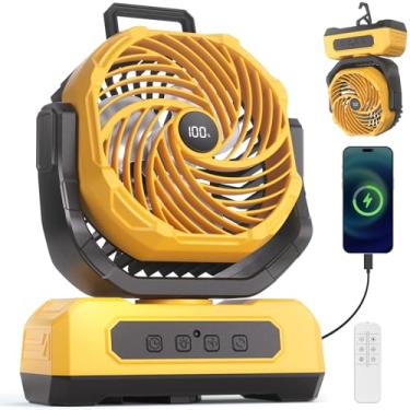 Imagem de VOSFEEL Ventilador de acampamento portátil - Controle remoto de bateria recarregável de 30.000 mAh - Forte fluxo de ar para uso externo em barracas