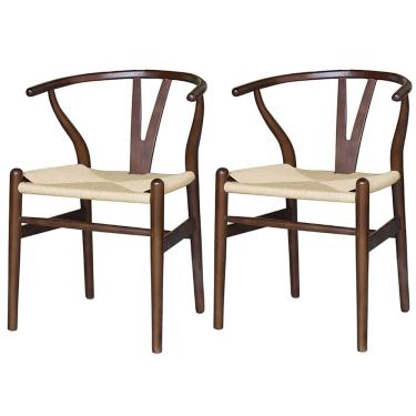 Imagem de Kit 2 Cadeiras Valentina Rivatti Madeira Escura Assento Em Palha Natural