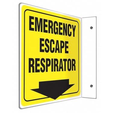 Imagem de Accuform Placa de projeção PSP478 90D, "Respirador de escape de emergência (seta)", painel de 20 x 20 cm, plástico de alto impacto de 0,3 cm de espessura, orifícios de montagem pré-perfurados, preto