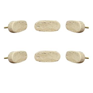Imagem de Perilla Home Conjunto de 6 maçanetas de mármore para armários e gavetas puxadores ovais travertino decorativos para armário de cozinha em casa ferragens armário porta de vidro armário puxadores de