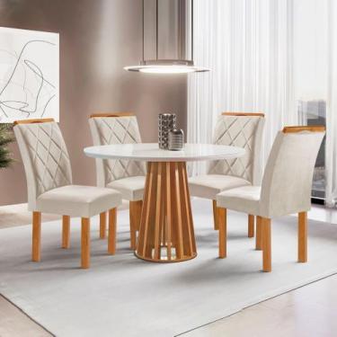 Imagem de Conjunto Mesa Tampo Redondo Plus Vidro Kansas 100cm 4 Cadeiras Arthus 