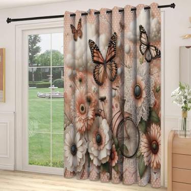 Imagem de Divisória de parede de cortina de sala de eucalipto floral, jardim romântico com nuvens macias, borboletas, flores e bicicleta, para quarto, jardim de infância, sala de estar, L 250 x C 274 cm pêssego