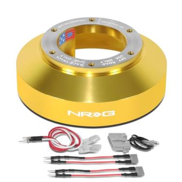 Imagem de NRG Innovations Cubo curto para volante estilo corrida, eixo de direção de alumínio bloqueável, unidade adaptadora de liberação rápida com padrão de parafuso de 6 x 70 mm, para Nissan/Infiniti, ouro