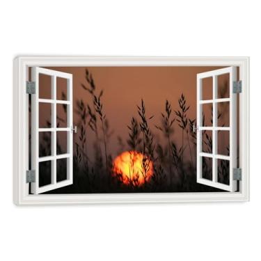 Imagem de LKXGRRSFG Impressão em tela Fireball Faux Window Nature Scene – Arte de paisagem realista para decoração de parede de casa 7 x 30 cm