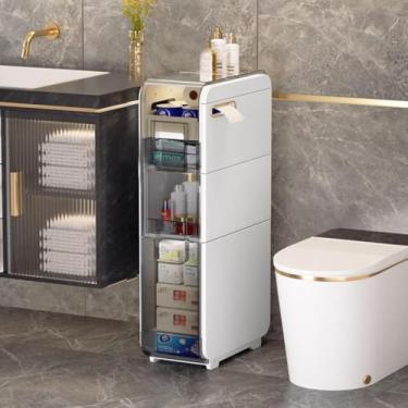 Imagem de Armário De Armazenamento De Piso De Banheiro De Grande Capacidade Slim Armário De Armazenamento De Banheiro, Armário De Armazenamento De Pé Com Gavetas Transparentes E Rodízi, B, 3-Tier