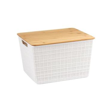 Imagem de Caixa Organizadora com Tampa de Bambu 18L Jardim Verde Branco