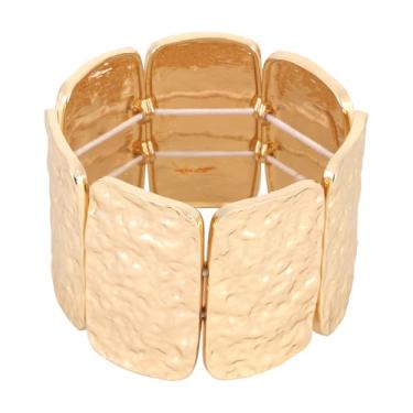 Imagem de Pulseira de Ouro Grosso Martelado, Pulseira Elástica Ajustável de Liga Larga Joias Boémias Personalizadas para Mulheres