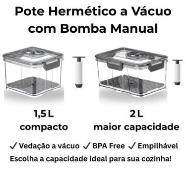 Imagem de Pote Hermético com Bomba de Vácuo 1,5L 2L BPA Livre Transparente para 
