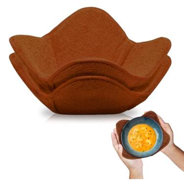 Imagem de Conjunto de 2 almofadas quentes de pano para microondas com cor marrom - Suportes de prato multiusos resistentes ao calor de 17,78 cm x 10,2 cm - Suporte de panela para micro-ondas para alimentos