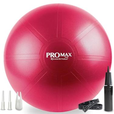 Imagem de Bola de exercício PRO MAX da SmarterLife – Bola de ioga extragrossa de nível profissional para equilíbrio, estabilidade, fitness, pilates, nascimento, terapia, cadeira de bola de escritório, assento flexível (vermelho cereja, 65 cm)