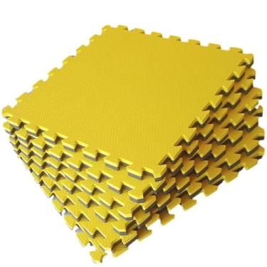 Imagem de Kit 10 Tatames Tapetes EVA 50x50x2cm 20mm Dupla Face Amarelo com Preto Linha Premium com Bordas de Acabamento