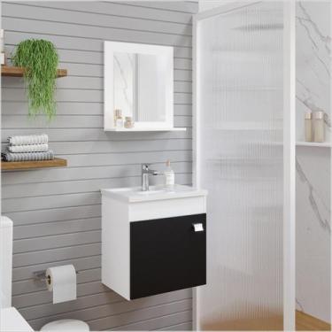 Imagem de Armário Gabinete e Espelheira P/ Banheiro 1Pt Iris 44cm Branco Preto M