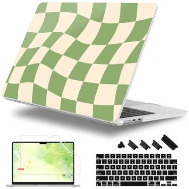 Imagem de Lepeoac Capa para MacBook Air 15 polegadas 2025 2024 2023 versão M4 A3241 M3 A3114 M2 A2941, capa rígida com protetor de tela e capa de teclado, compatível com Touch ID, xadrez verde