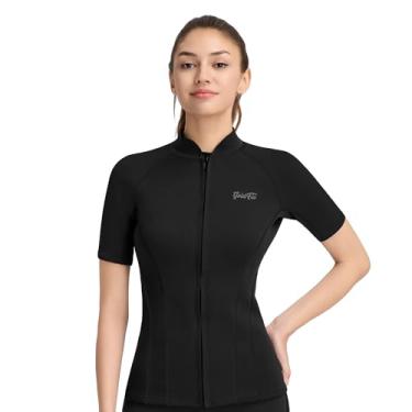 Imagem de GoldFin Top de roupa de mergulho feminina, jaqueta de neoprene com zíper frontal de neoprene 2 mm, natação, mergulho, snorkeling, hidroginástica, preta, GG