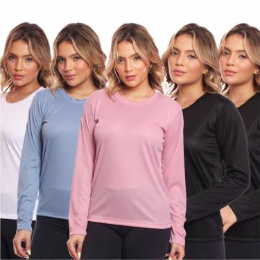 Imagem de Kit 5 Camisa Feminina Camiseta Térmica Proteção Solar Uv .-Feminino