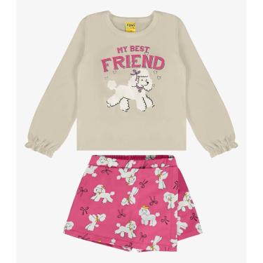 Imagem de Conjunto Blusa Manga Longa E Shorts Saia Rovi Kids Bege-Feminino