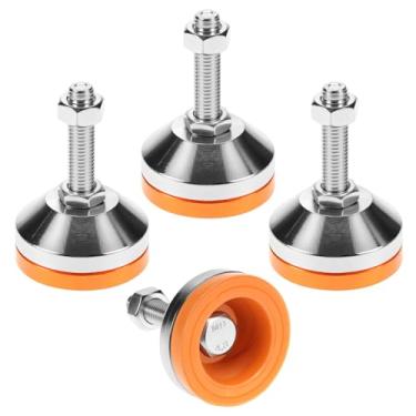 Imagem de QWORK Pés niveladores com almofadas antiderrapantes, pacote com 4 niveladores de perna de aço carbono resistente, rosca M12 base de diâmetro de 6 cm