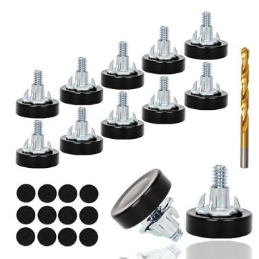 Imagem de 12 peças de niveladores de pés de móveis com rosca de 0,65 cm, pés de nivelamento de móveis com porcas em T, adequados para mesas, armários, cadeiras, pernas de banco (30,5 cm, pés de nivelamento/com
