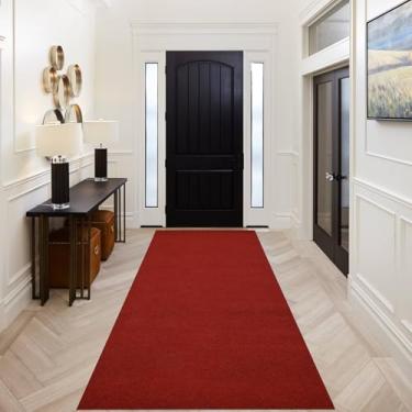 Imagem de GOOFCXO Tapete para corredor, tapete de entrada comercial para ambientes internos e externos, antiderrapante para cozinha, varandas, sala de estar, sala de jantar, terraço, vermelho escuro
