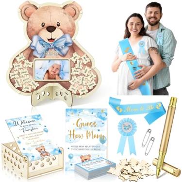 Imagem de DoubleFill Conjunto alternativo de 119 peças para chá de bebê, decoração de chá de bebê com moldura de ultrassom, lembrança com mãe, pai, faixas, jogo de adivinhação, decoração de anúncio de gravidez