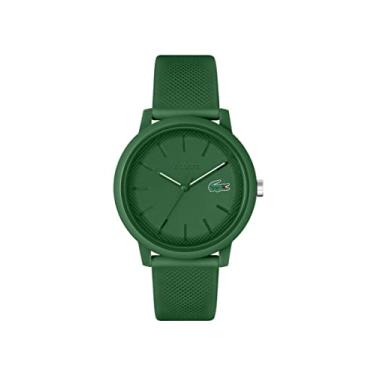Imagem de Lacoste Relógio masculino TR90 de quartzo 12.12 com pulseira de borracha verde (modelo: 2011170), Verde, 42MM, borracha