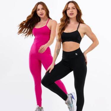 Imagem de Kit Macacão Costa Nua Longo + Conjunto Fitness Top Alça Calça Legging 